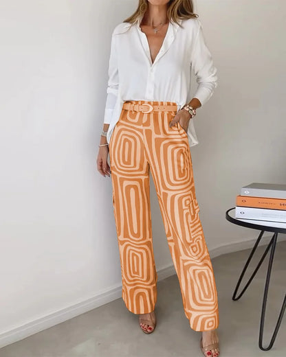 Stijlvolle Pantalon Set – Inclusief Blouse en Riem