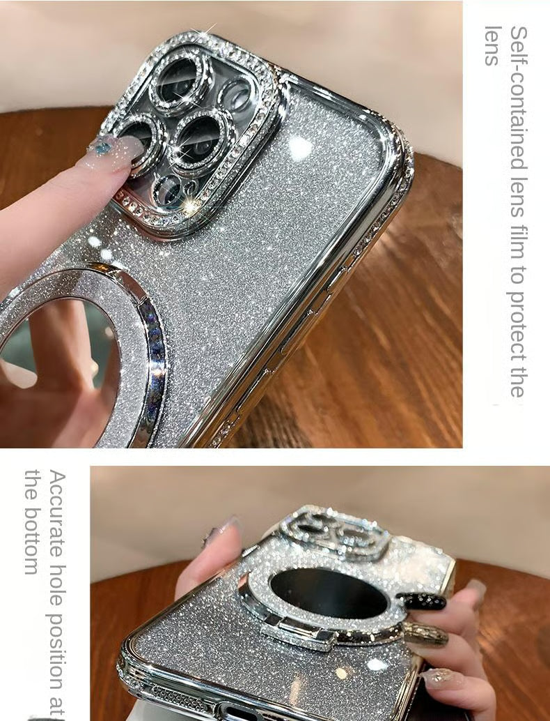 Luxuriöse Gradient Glitter Handyhülle mit Spiegel & Magnetischem Ständer
