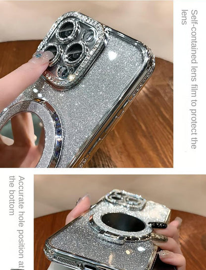 Luxuriöse Gradient Glitter Handyhülle mit Spiegel & Magnetischem Ständer