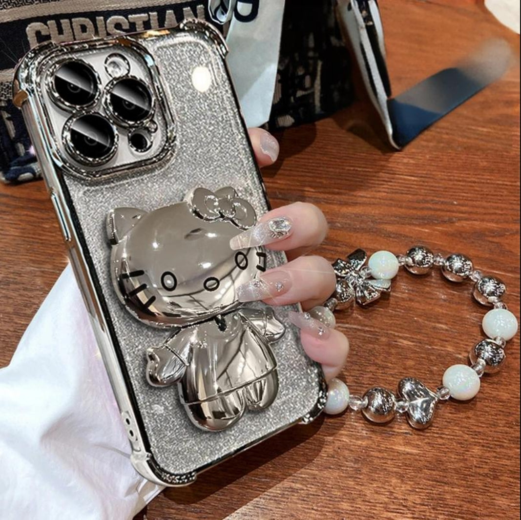 Silberne Spiegel-Handyhülle mit Armband