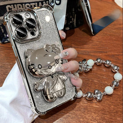 Silberne Spiegel-Handyhülle mit Armband