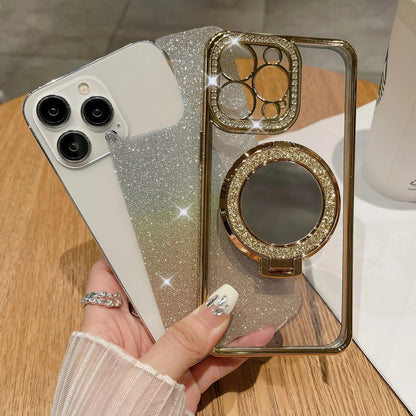 Luxuriöse Gradient Glitter Handyhülle mit Spiegel & Magnetischem Ständer