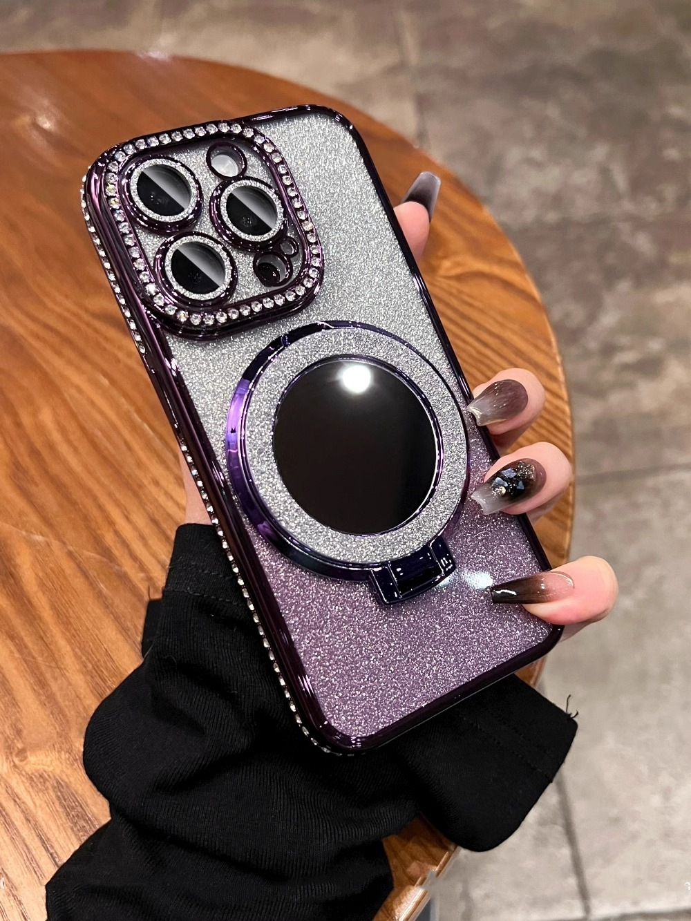 Luxuriöse Gradient Glitter Handyhülle mit Spiegel & Magnetischem Ständer