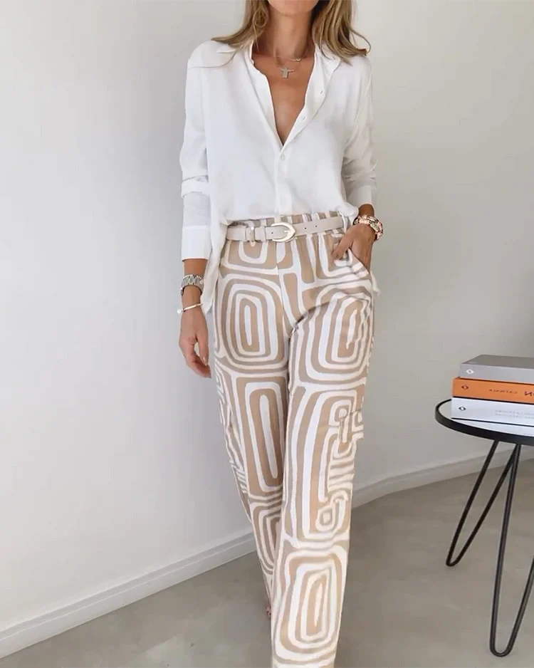 Stijlvolle Pantalon Set – Inclusief Blouse en Riem