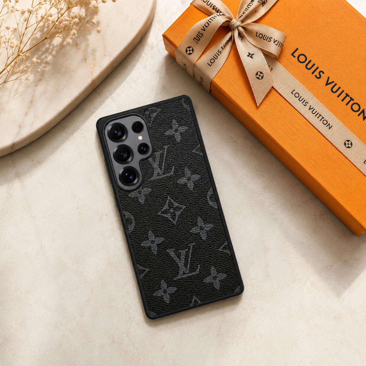 Luxus Schwarze Monogramm Handyhülle für Samsun