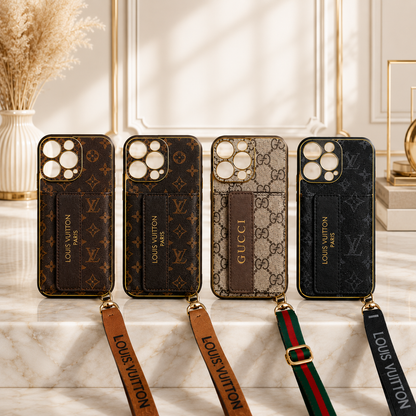 Luxus iPhone-Hülle mit Kartenfach & Trageriemen