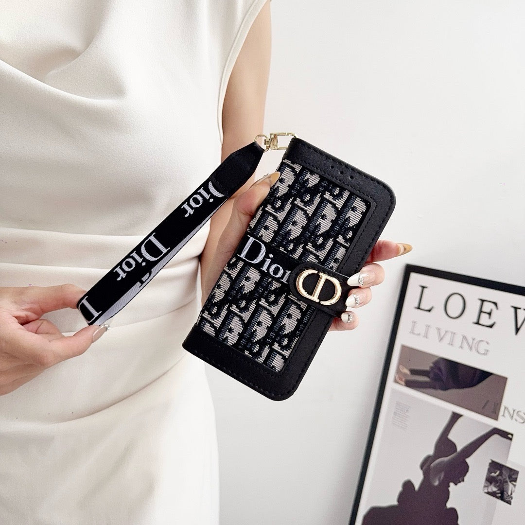 Luxuriöse Wallet-Handyhülle mit Handschlaufe