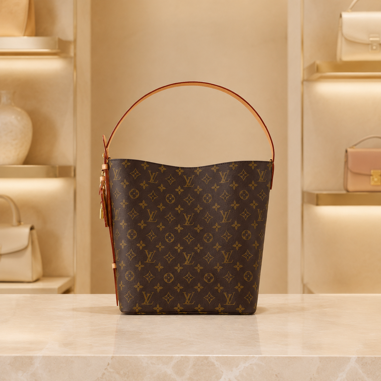 Monogramm Basket-Schultertasche – Frontansicht