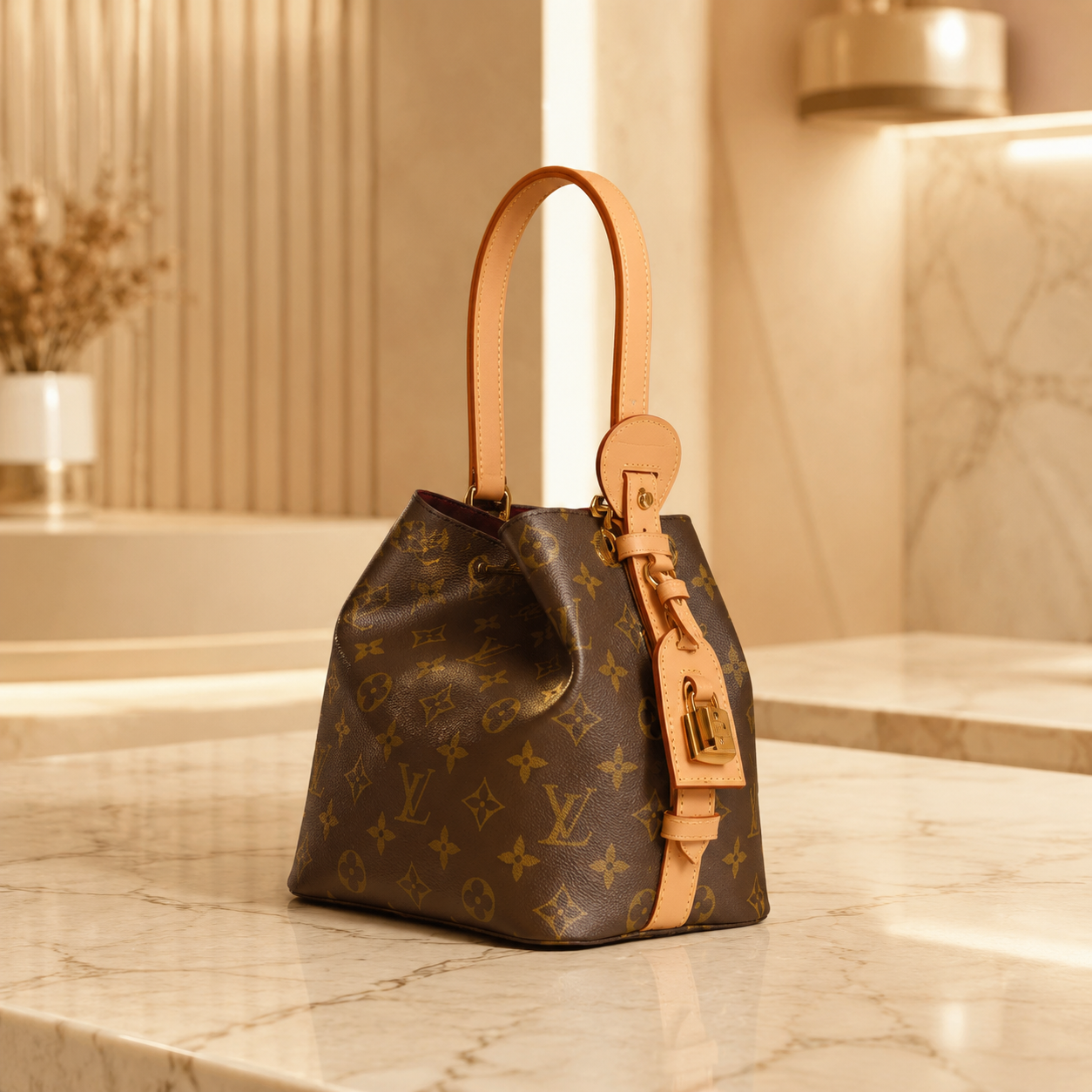 Monogramm Basket-Schultertasche – Schrägansicht