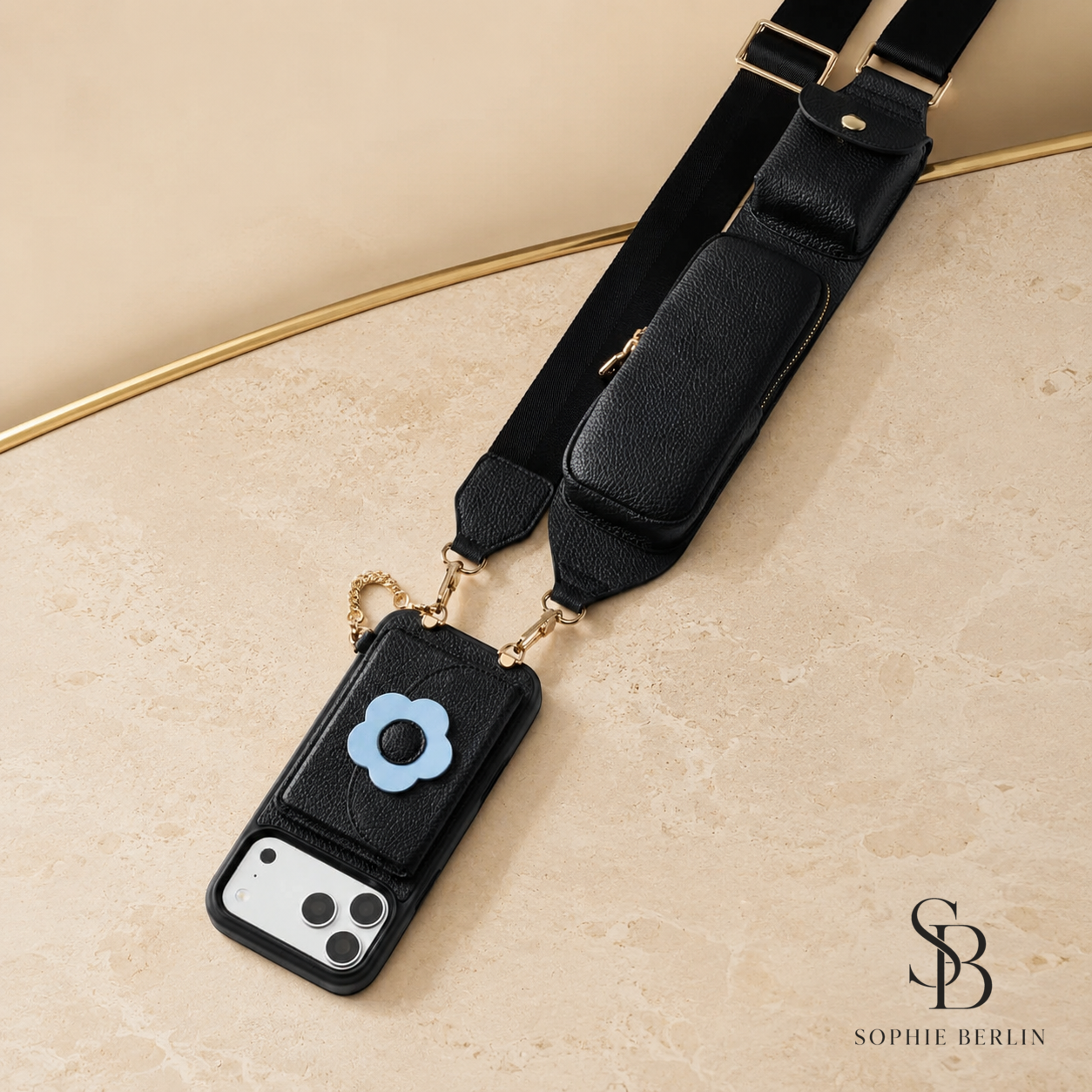 Schwarze Crossbody-Handyhülle mit schwarzem Sophie-Berlin-Logo